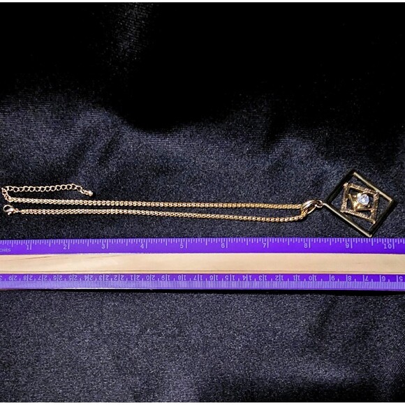 Vintage Necklace Earrings Set Geometric \ Gold Tone w Crystal Pierced Posts EUC! - Picture 7 of 8